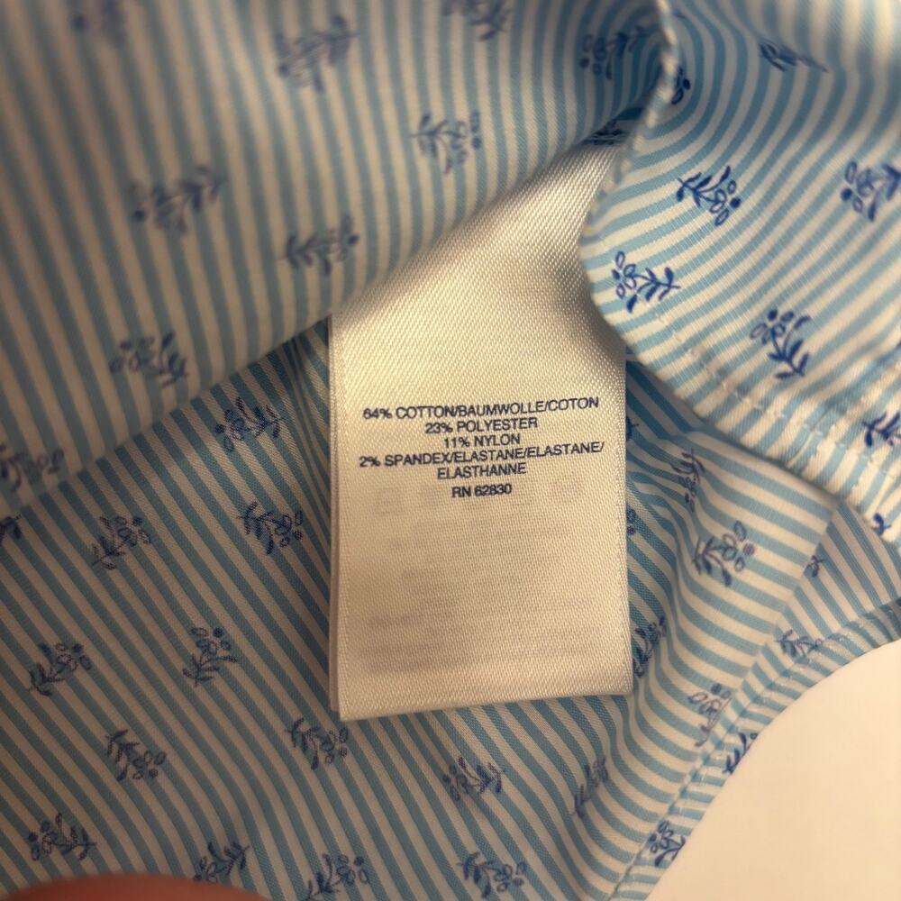 Lands' End Tailored Fit Dress Shirt Blue Floral Stripe XL 17-17.5 Men's - Picture 3 of 6